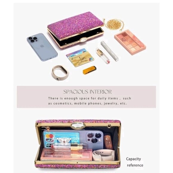 CARIEDO Women's Evening Bag Elegant Clutch Sophisticated Diamond Handbag Prom - Picture 4 of 7